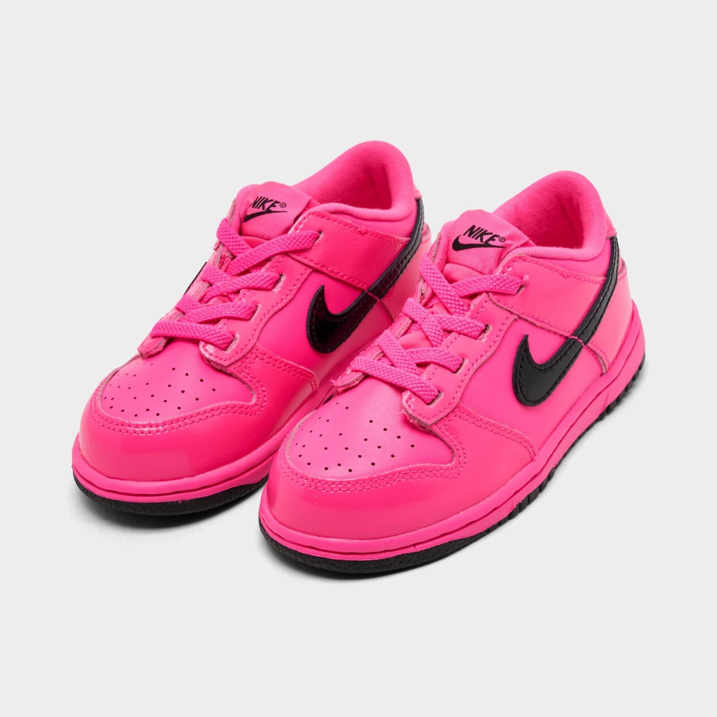 Kids' Toddler Nithtke Dunk Low Casual Shoes - Pink Blast/Pink Blast/Black - Both shoes facing left