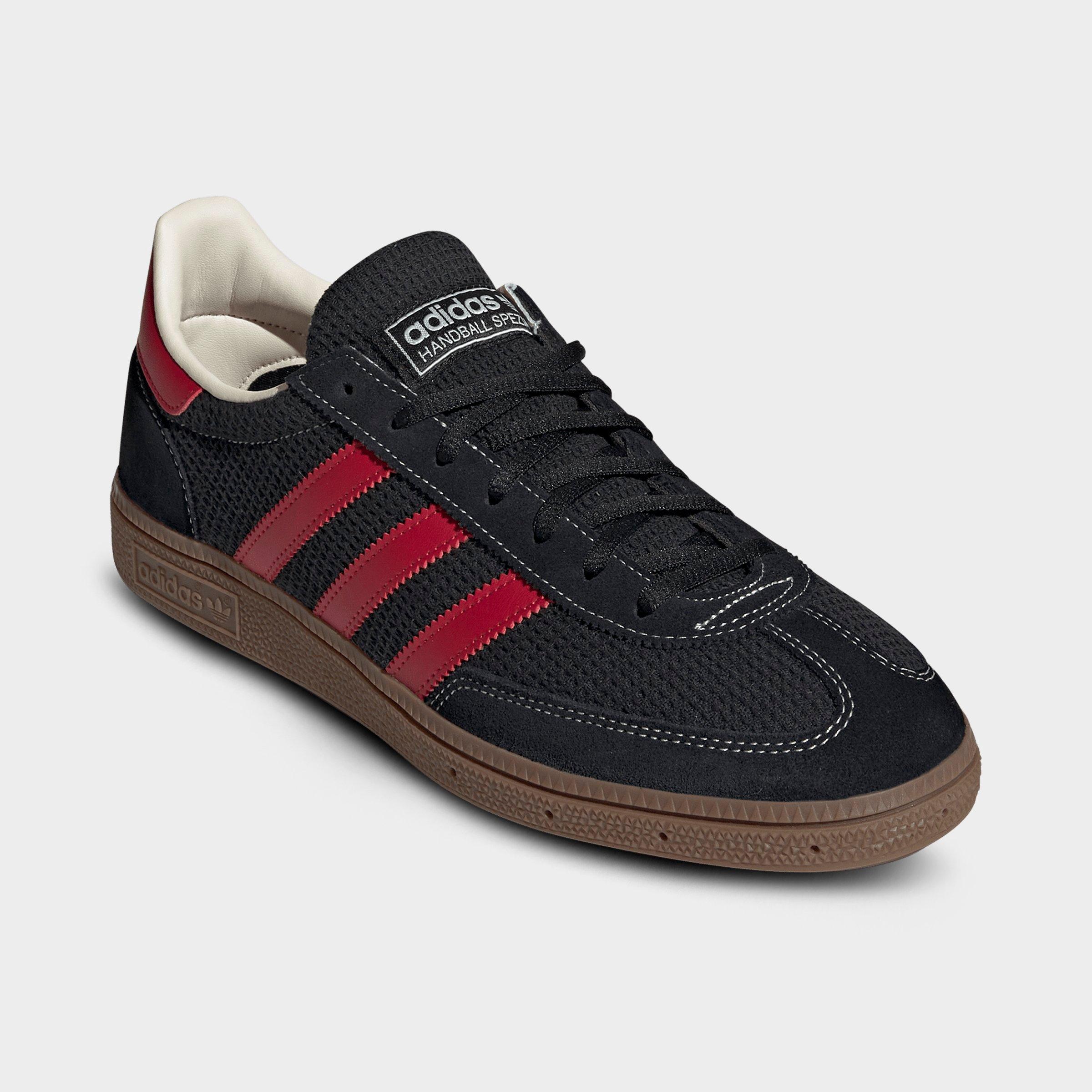 Men's adidas Originals Handball Spezial Casual Shoes - Part 2 - Core Black/Team Victory Red/Gum - Both shoes facing left