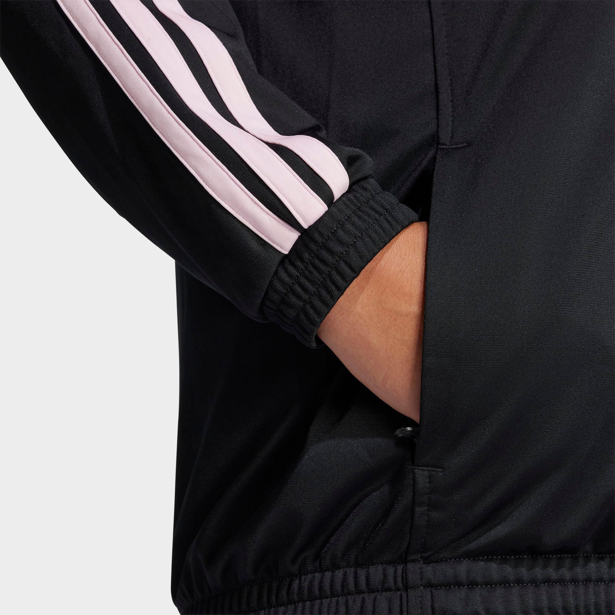 Women's adidas Sportswear Essentials 3-Stripes Tricot Full-Zip Track Top (Plus Size) - Black/Clear Pink