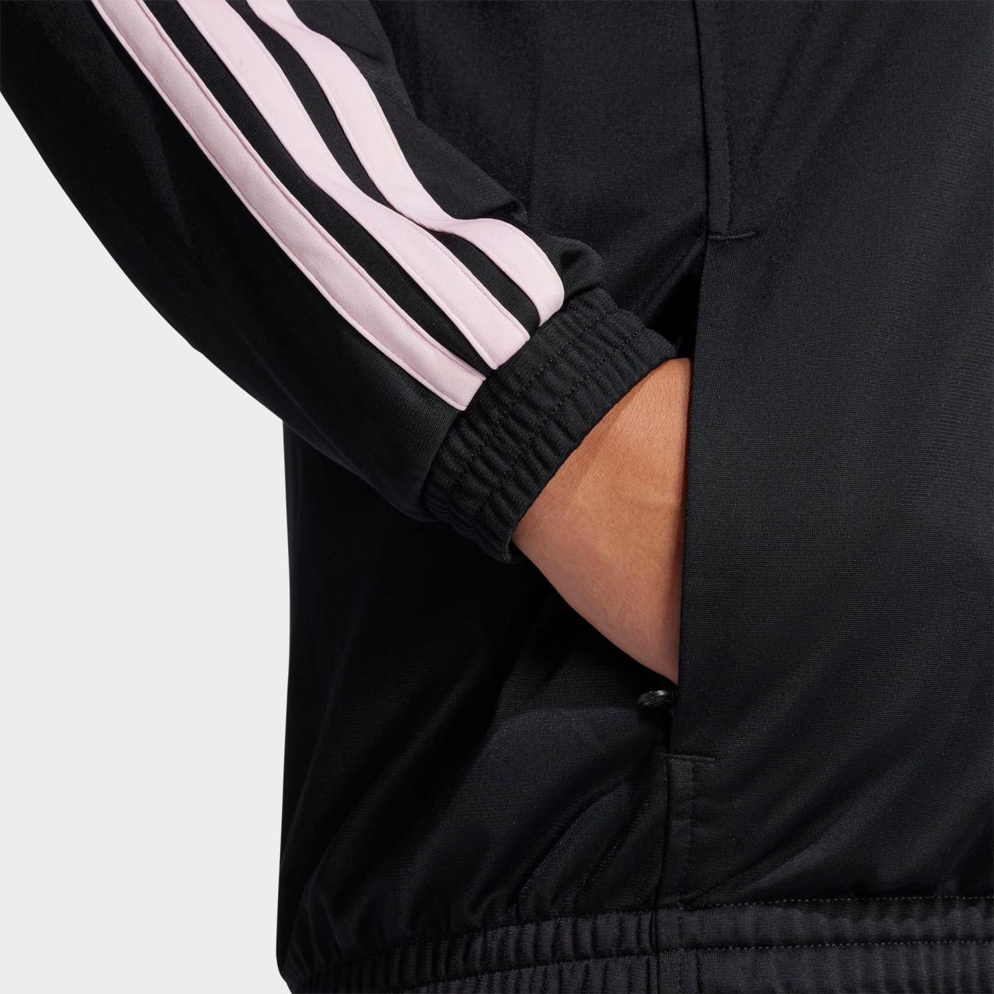 Women's adidas Sportswear Essentials 3-Stripes Tricot Full-Zip Track Top (Plus Size) - Black/Clear Pink