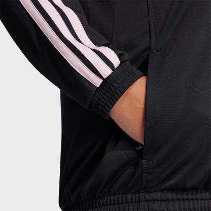 Women's adidas Sportswear Essentials 3-Stripes Tricot Full-Zip Track Top (Plus Size) - Black/Clear Pink