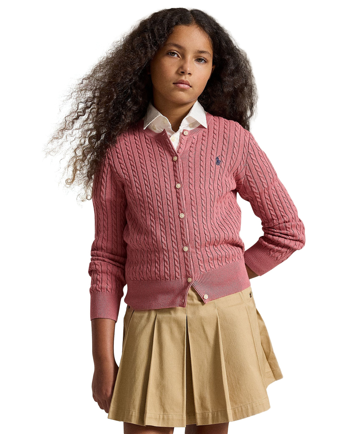 Polo Ralph Lauren Girls' 7-16 Mini-Cable Cardigan - Canvas Pink