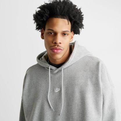 Men's Nike Sportswear Club Oversized French Terry Pullover Hoodie - Dark Grey Heather/Light Smoke Grey/White