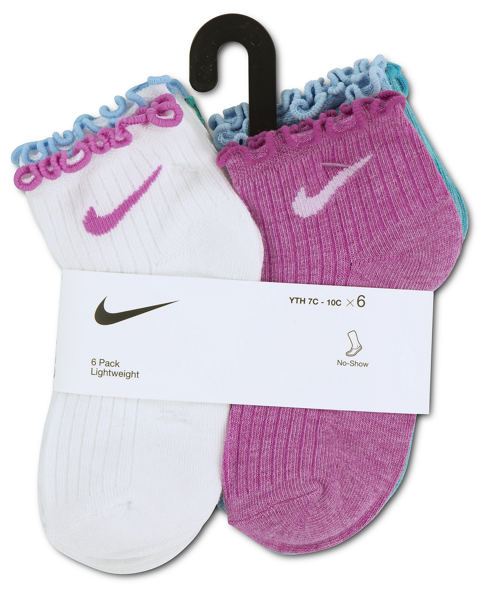 Nike Girls' 4-7 Lettuce Ankle Socks, 6-Pack - Playful Pink