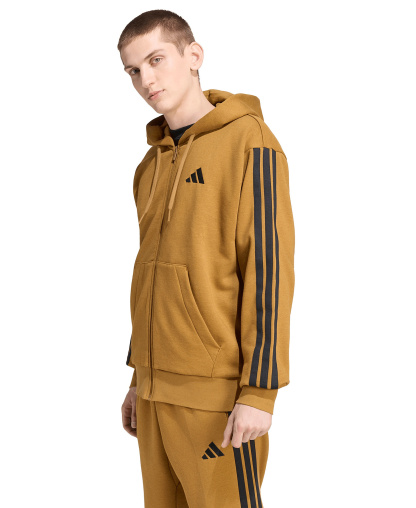 adidas Men's Regular-Fit 3-Stripes Full-Zip Fleece Hoodie - Bronze Strata