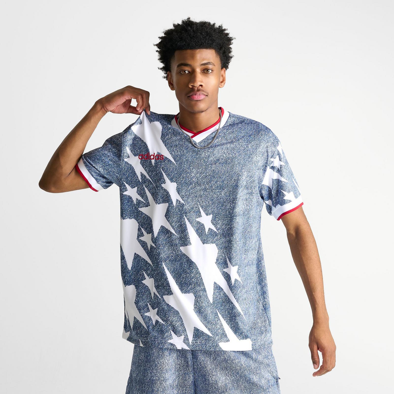 Men's adidas Denim Graphic Soccer Jersey - White/Dark Blue - view 3