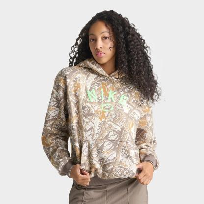 Women's Nithtke Studio Fleece Medium-Weight Camo Oversized Pullover Hoodie - Cream II/Illusion Green