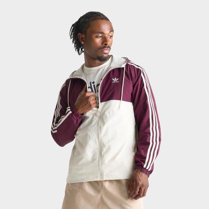 Men's adidas Originals Terrace Woven Full-Zip Windbreaker Jacket - Maroon/Off White