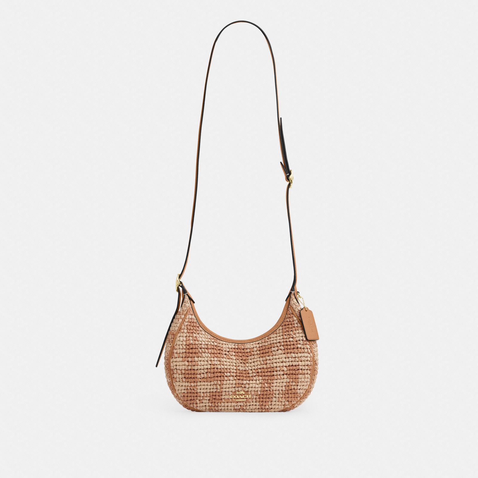 Emily Shoulder Bag With Gingham Print - Gold/Tan - view 9