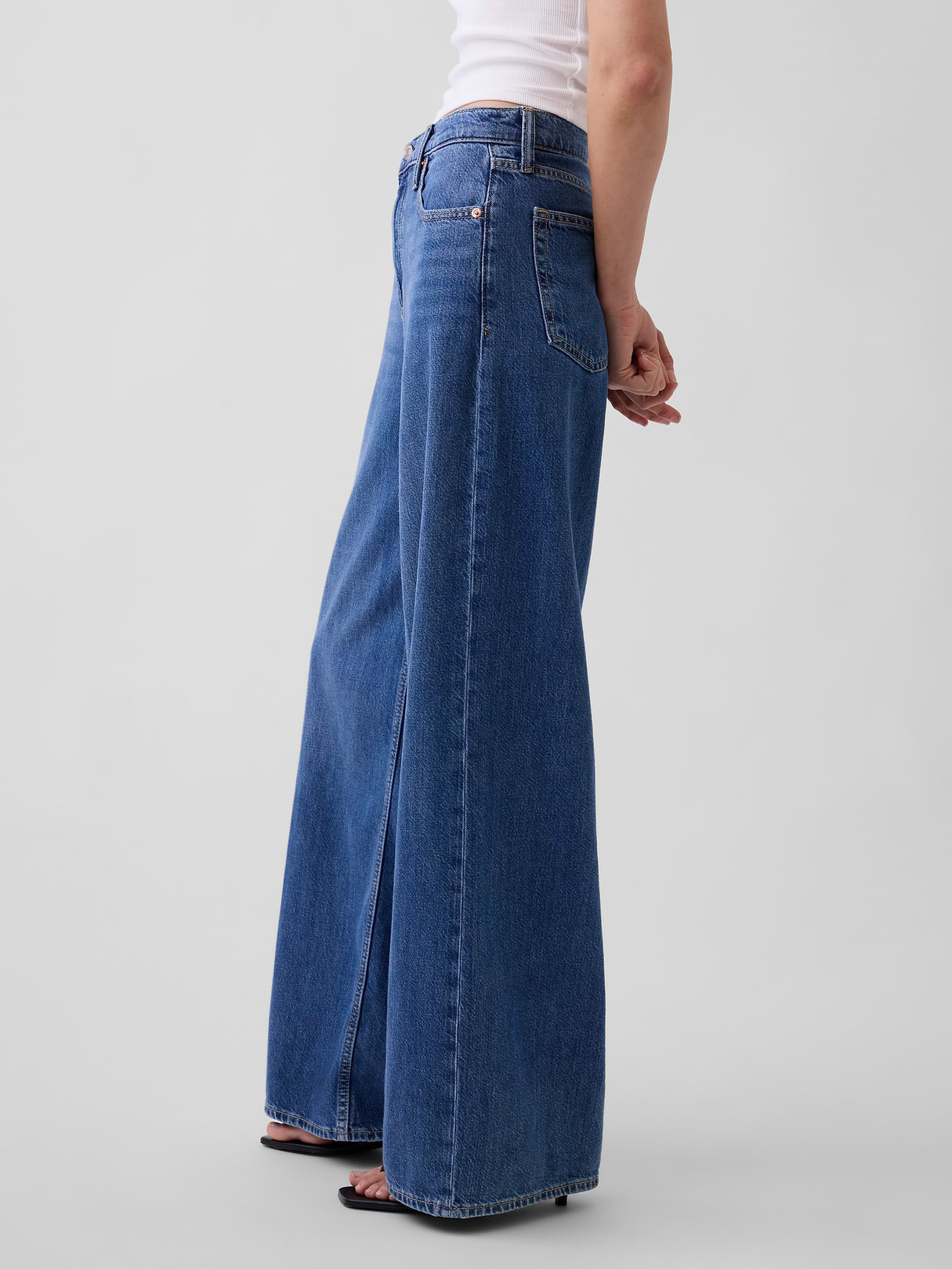 Mid Rise Denim Stripe Baggy Jeans - Medium indigo