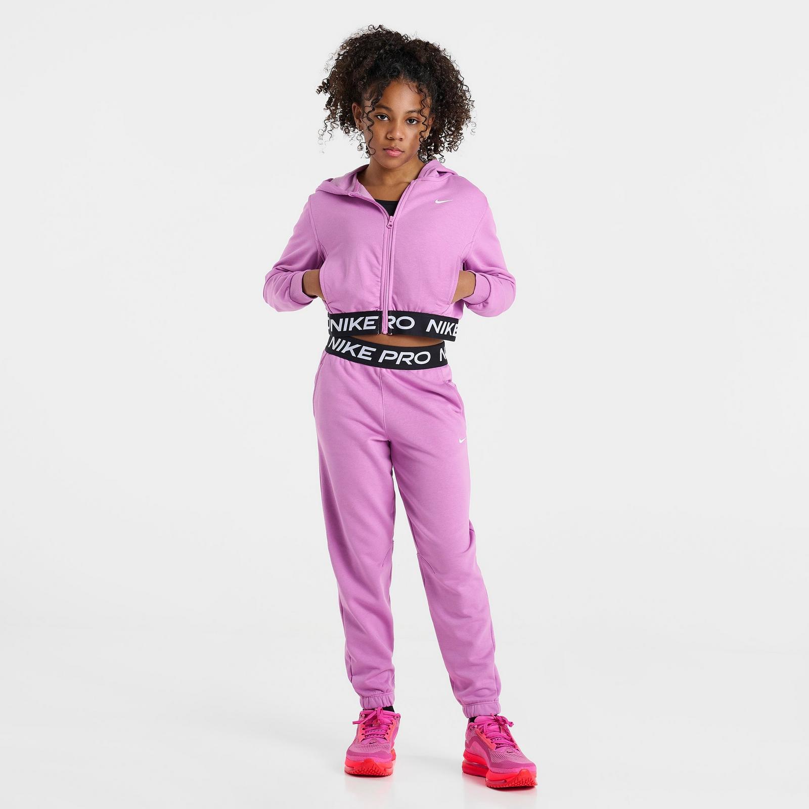 Girls' Big Kids' Nike Pro Fleece Dri-FIT Full-Zip Hoodie - Light Magenta/Light Magenta/Black/White