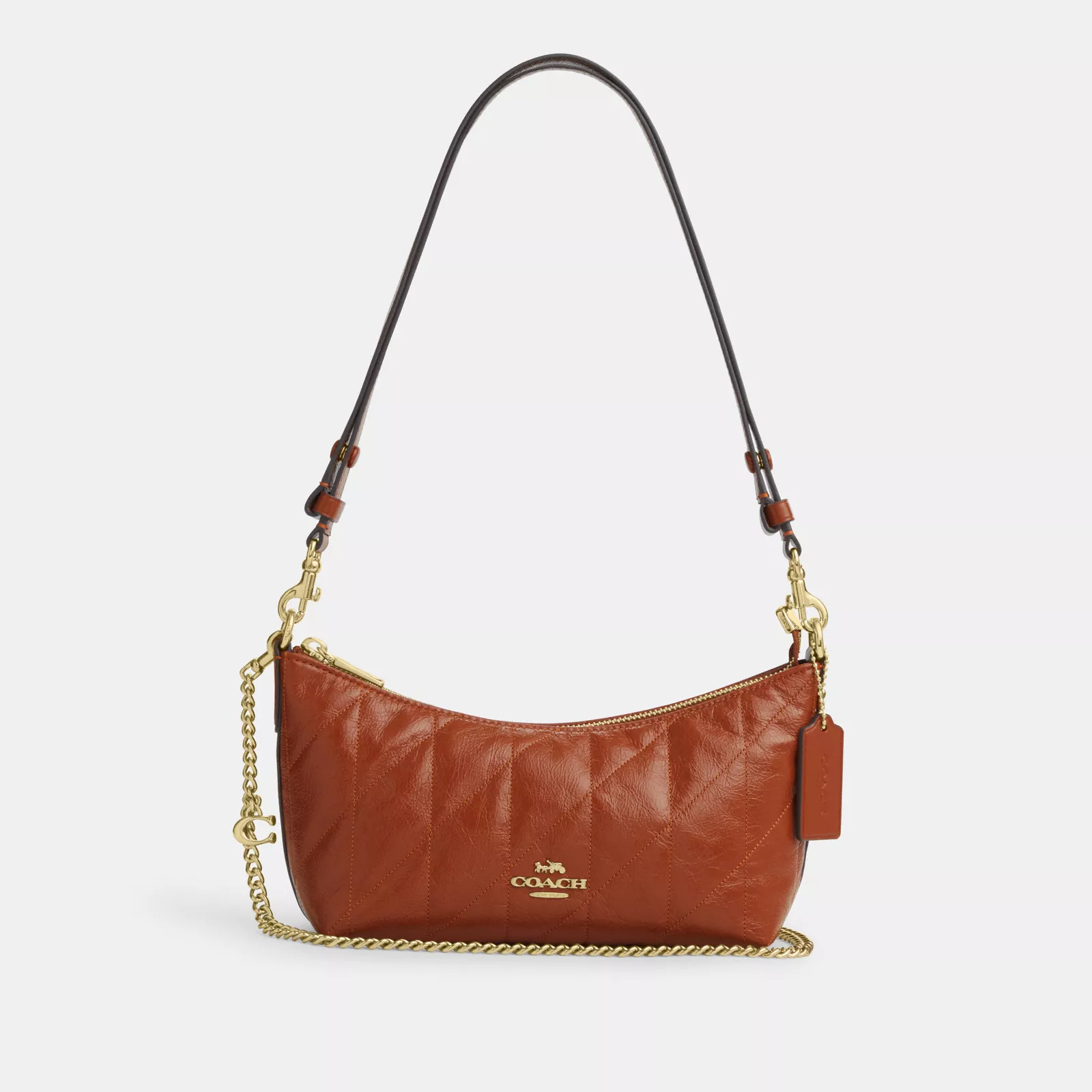 Caitlin Shoulder Bag With Quilting And Charm - Gold/Cinnamon