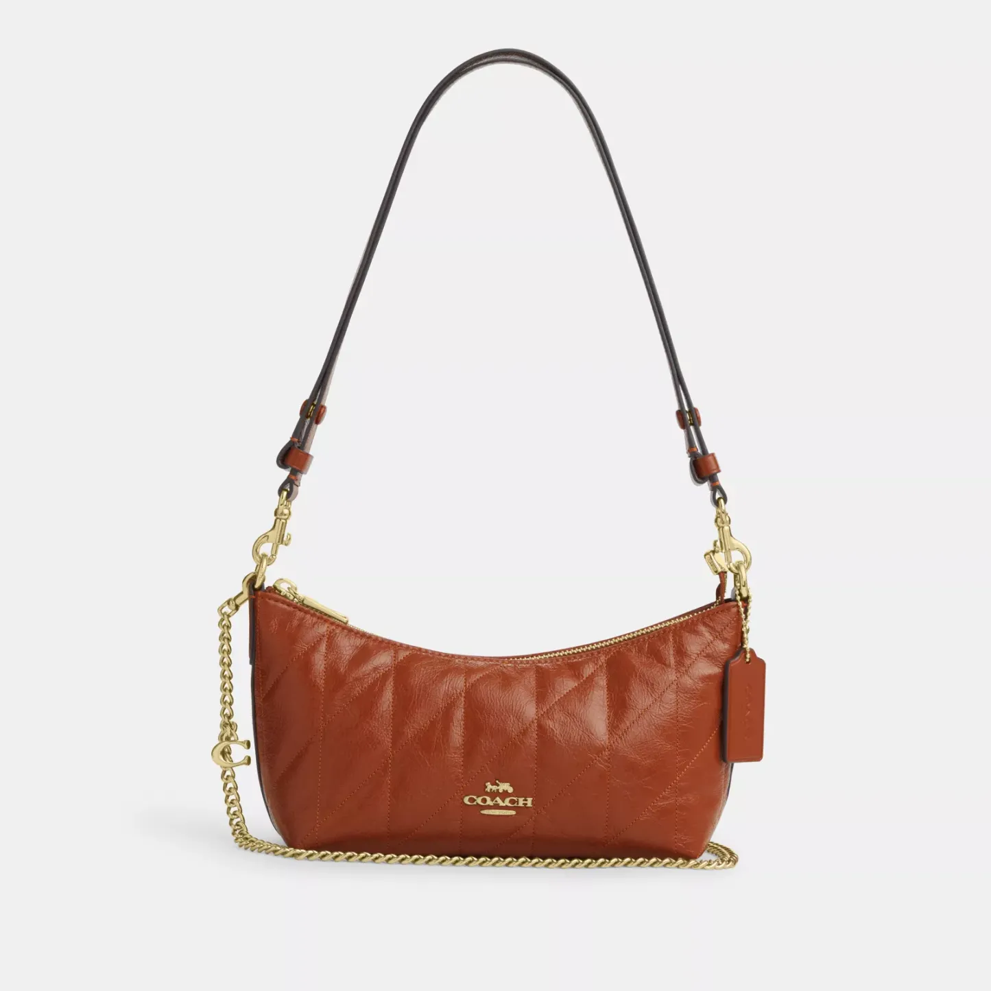 Caitlin Shoulder Bag With Quilting And Charm - Gold/Cinnamon