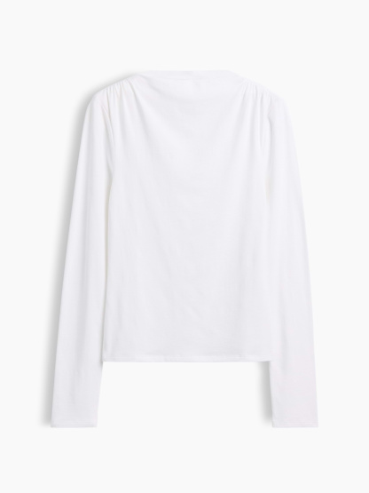 CloseKnit Jersey Funnel-Neck Ruched T-Shirt - Fresh white