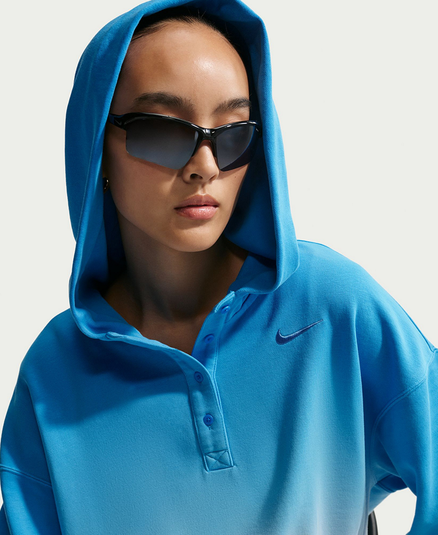 Nike Women's Sportswear Phoenix Fleece Oversized Henley Hoodie - Hydrogen Blue/lt Photo Blue