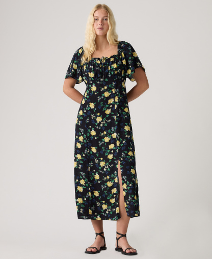 Levi's Premium Women's Amara Column Flutter-Sleeve Midi Dress - Sheila Floral V4 Cornsilk