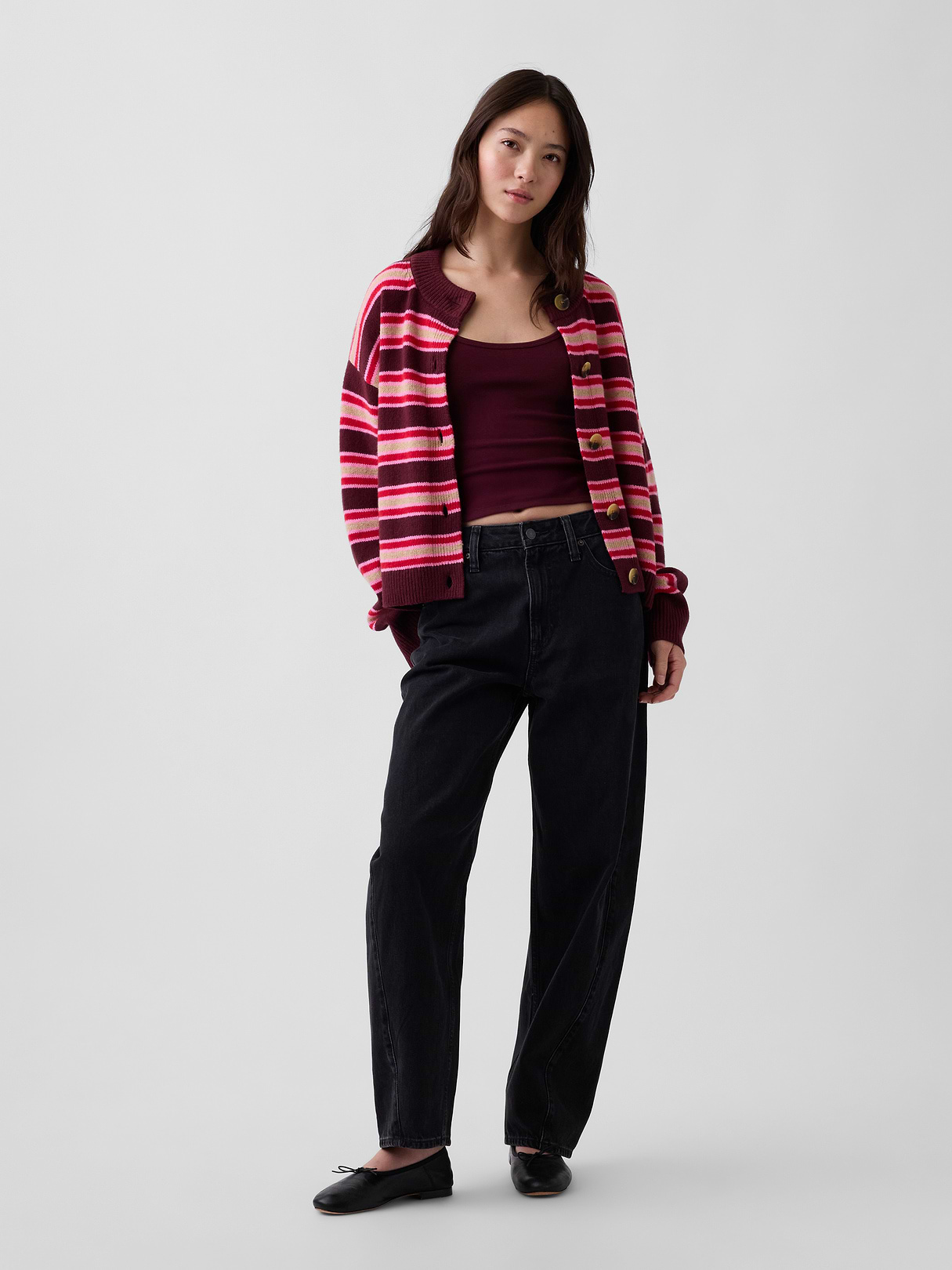 CashSoft Oversized Chunky Cardigan - Purple burgundy & pink stripe