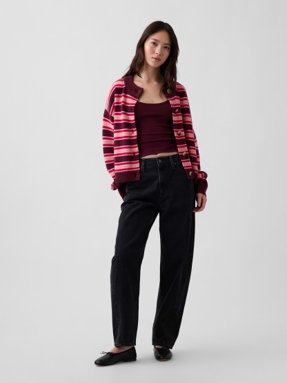 CashSoft Oversized Chunky Cardigan - Purple burgundy & pink stripe
