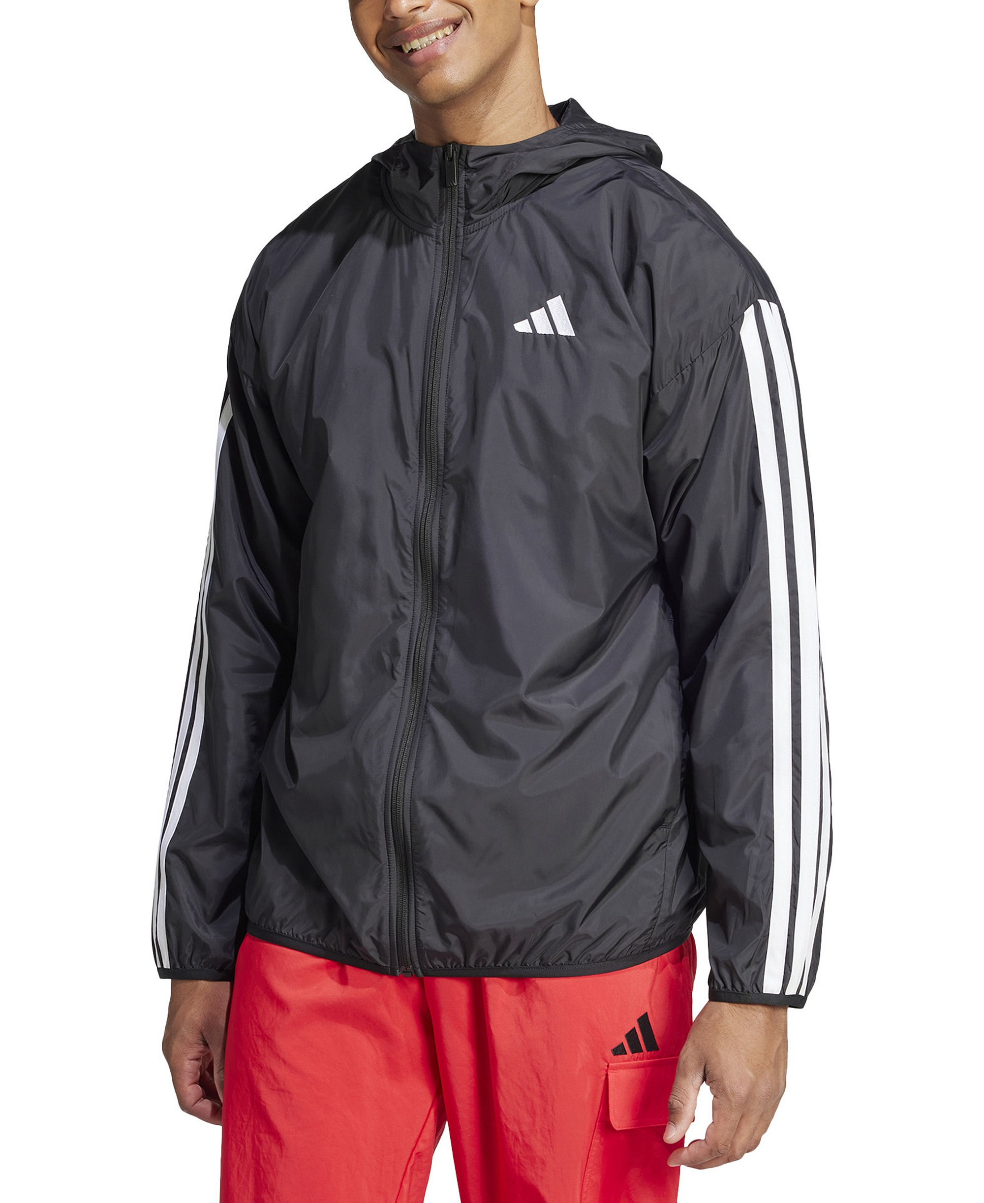 adidas Men's Essential Three-Stripes Woven Windbreaker - Black / White