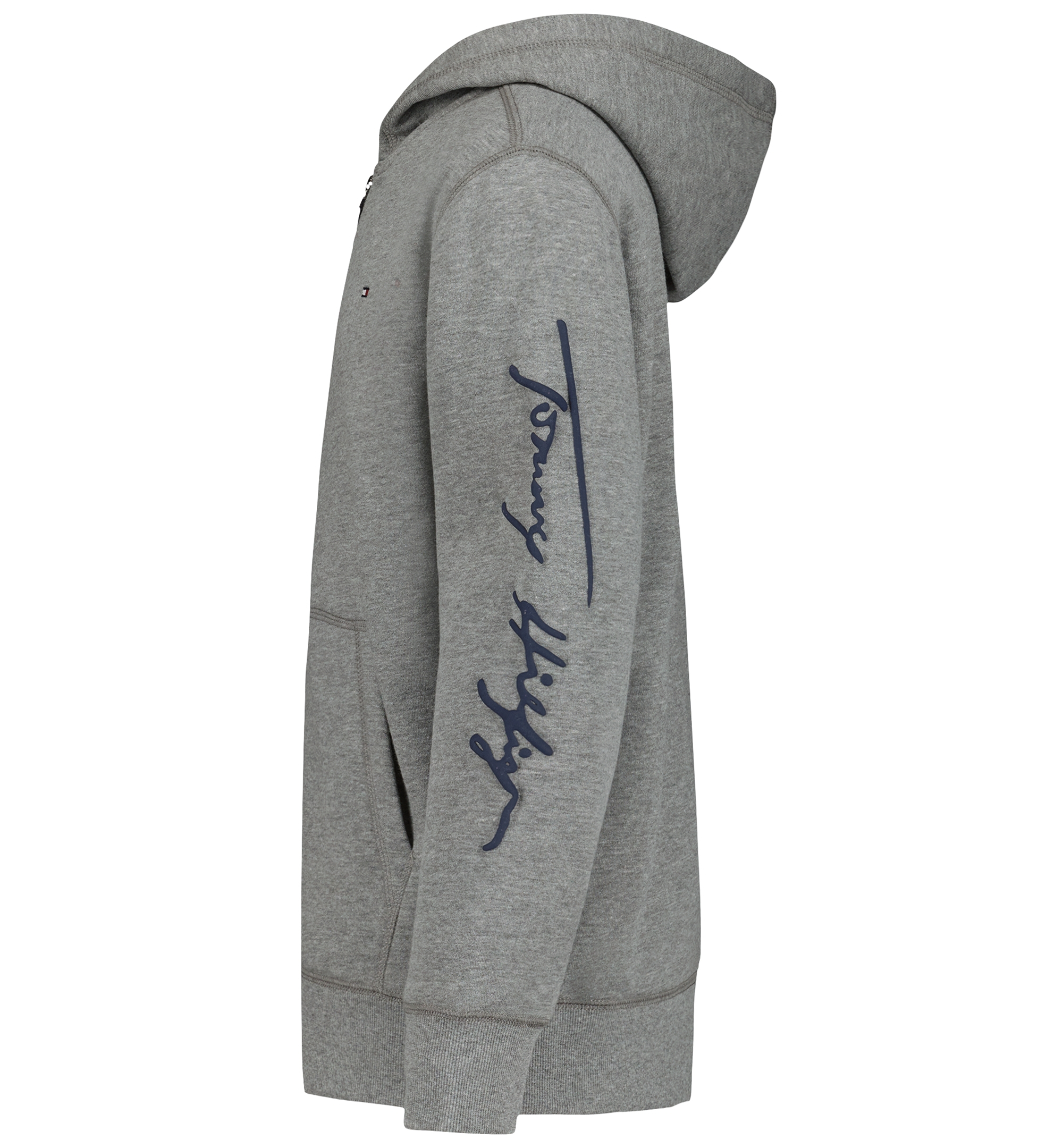 Tommy Hilfiger Boys' 8-20 Signature Full Zip Kangaroo-Pocket Cotton-Polyester Blend Zip Hoodie - Med Gray