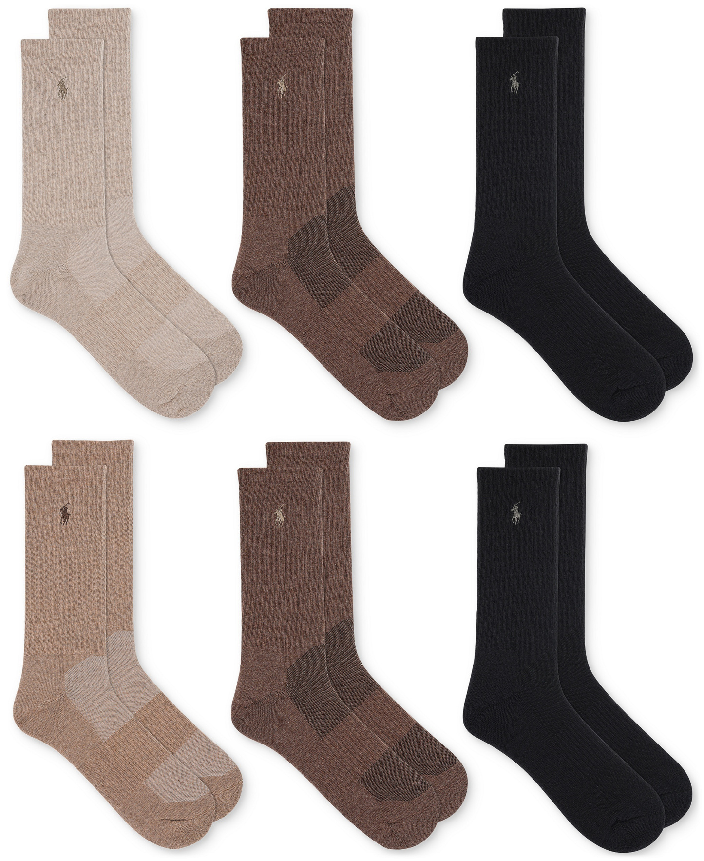 Polo Ralph Lauren Men's 6-Pk. Performance Sport Crew Socks - Brown
