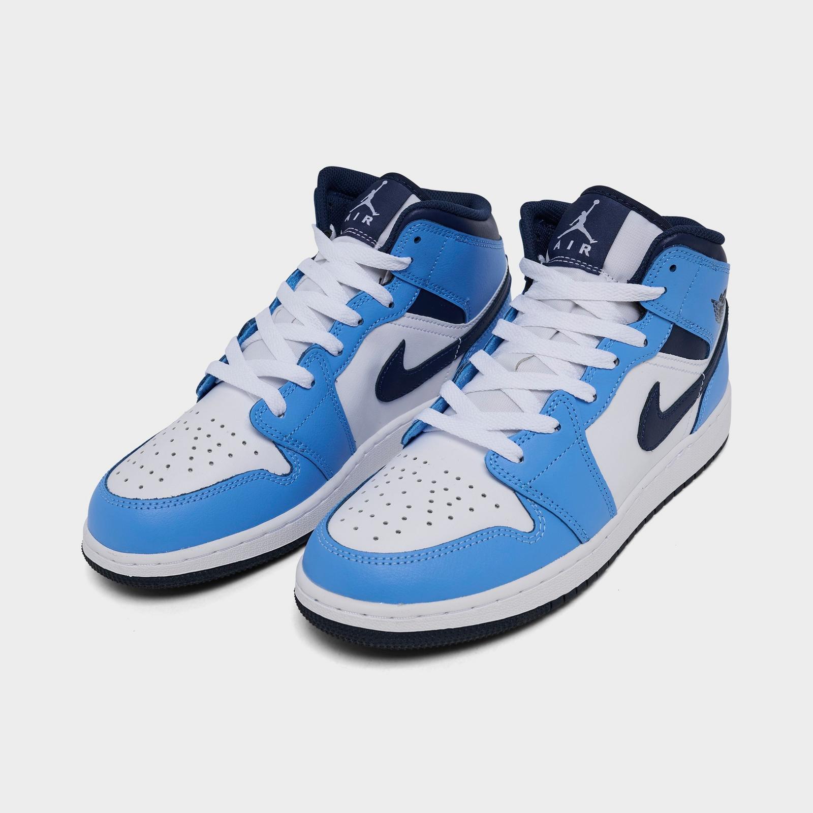Big Kids' Air Jordan Retro 1 Mid Casual Shoes - University Blue/Midnight Navy/White - view 2