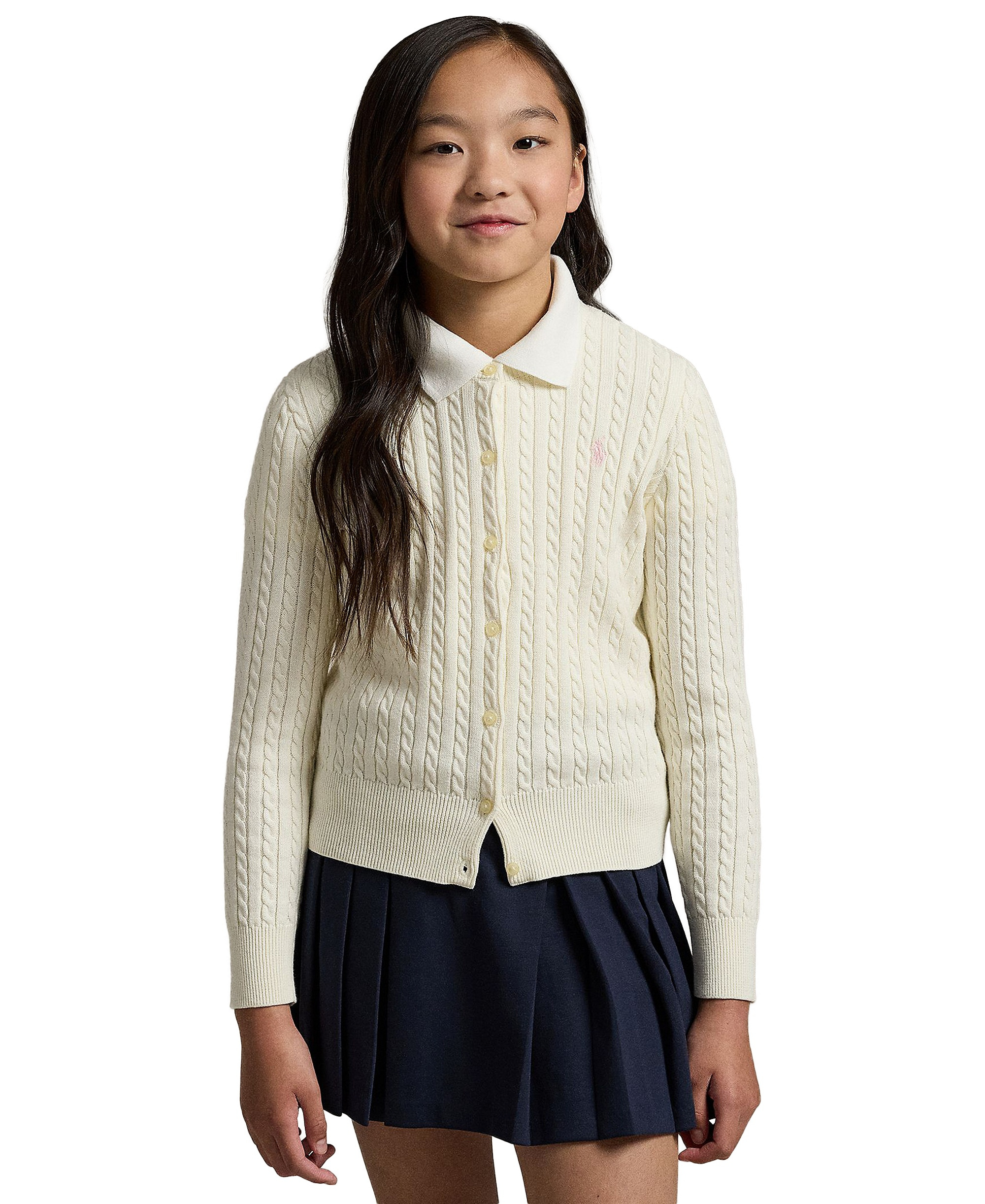 Polo Ralph Lauren Girls' 7-16 Cable-Knit Cotton Cardigan - Cream