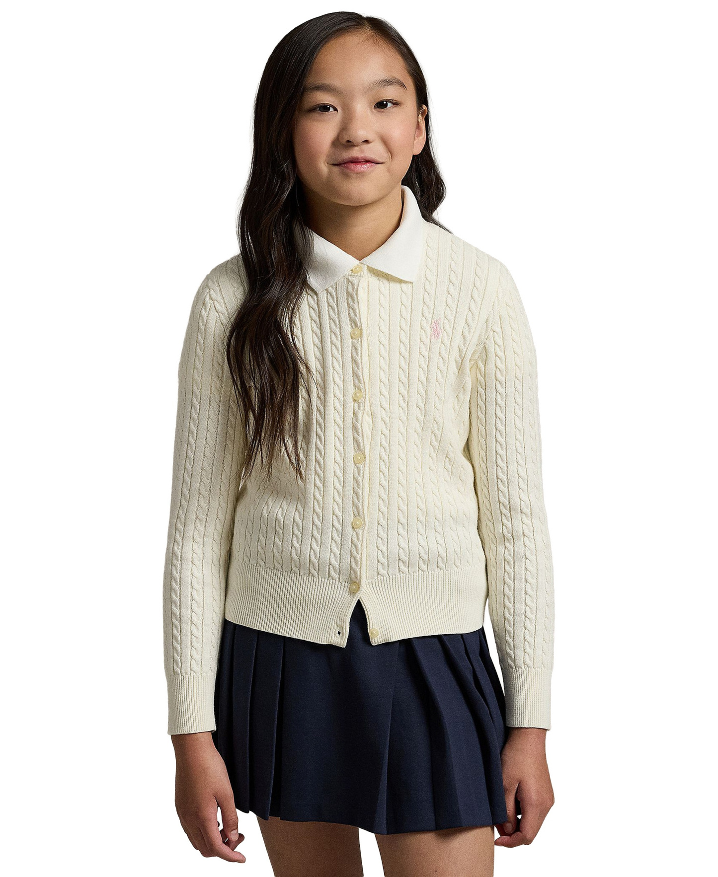 Polo Ralph Lauren Girls' 7-16 Cable-Knit Cotton Cardigan - Cream