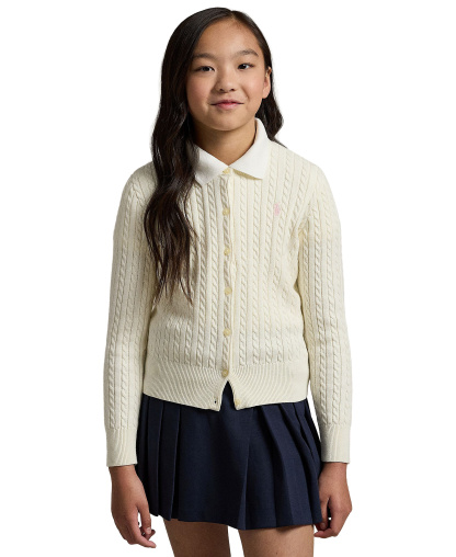 Polo Ralph Lauren Girls' 7-16 Cable-Knit Cotton Cardigan - Cream
