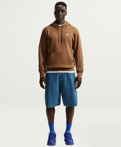 Nike Men's Club Pullover Fleece Hoodie Logo - Ale Brown/White