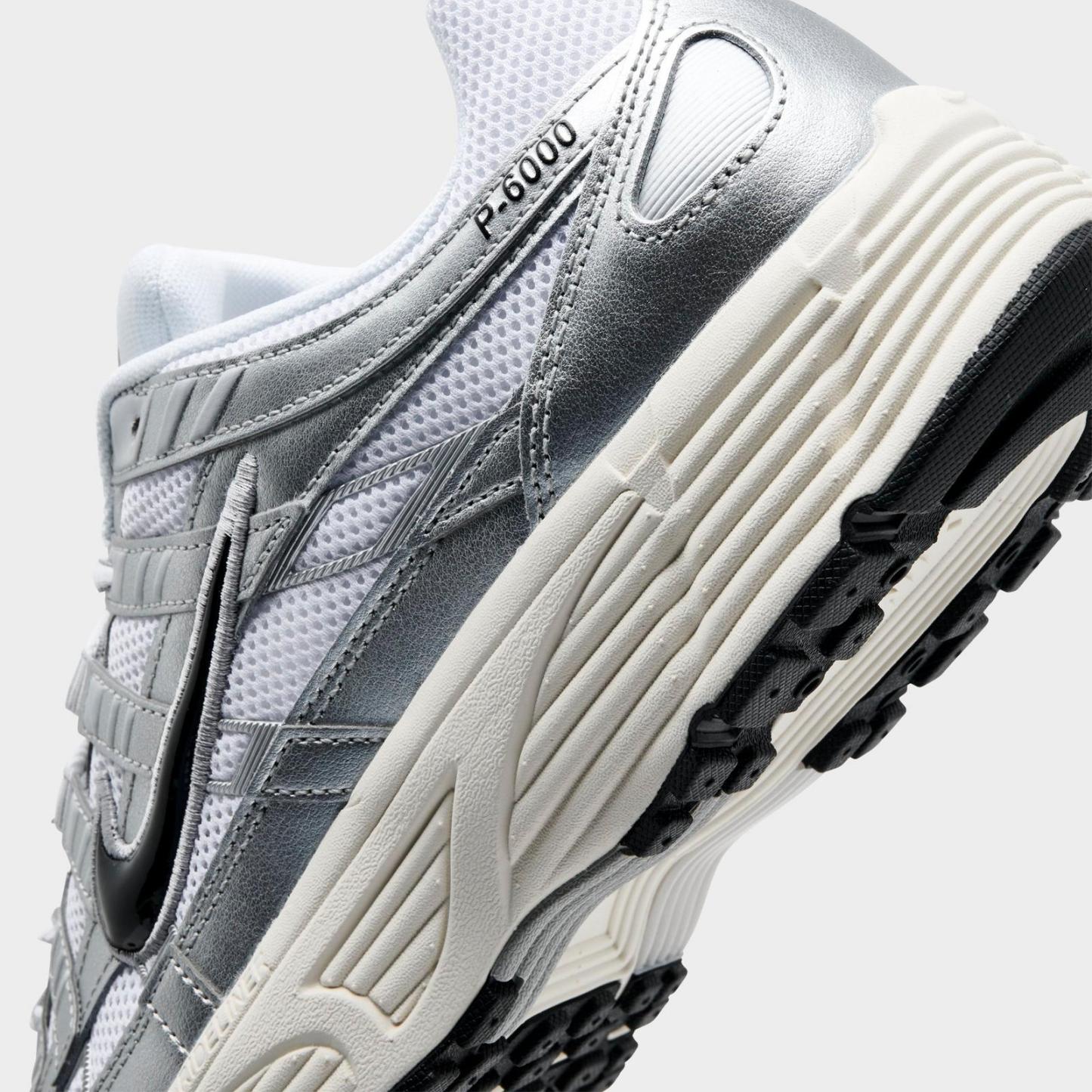 Men's Nike P-6000 Casual Shoes - White/Metallic Silver/Flat Silver/Black