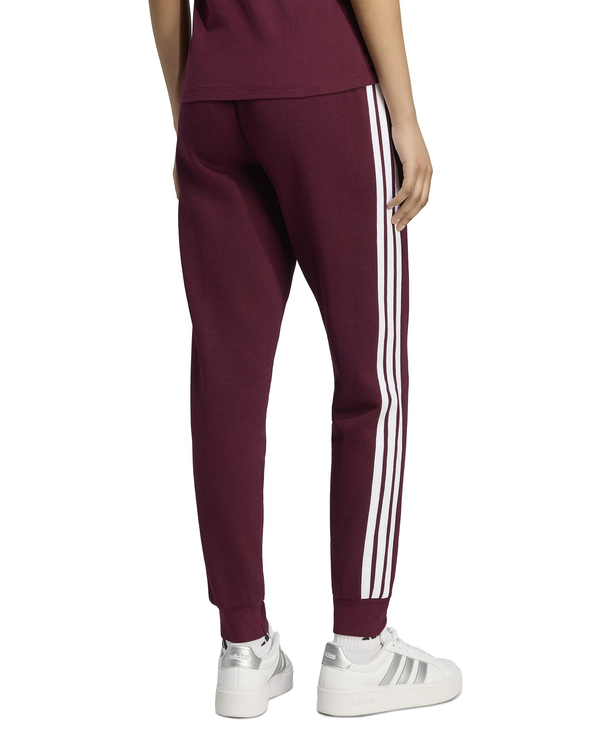 adidas Women's Essentials Three Stripes Fleece Slim Pants - Maroon/white