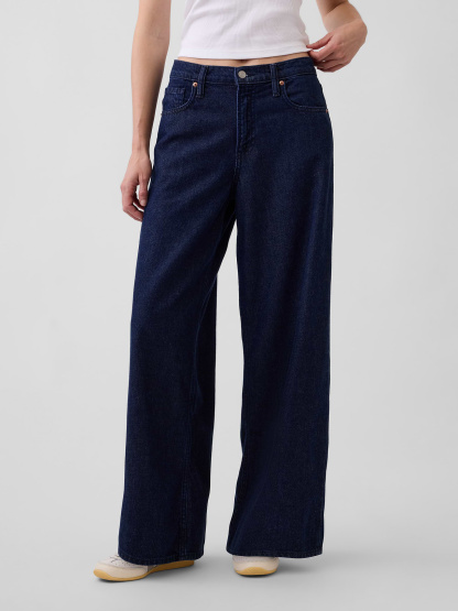 Mid Rise Denim Stripe Baggy Jeans - Rinsed indigo