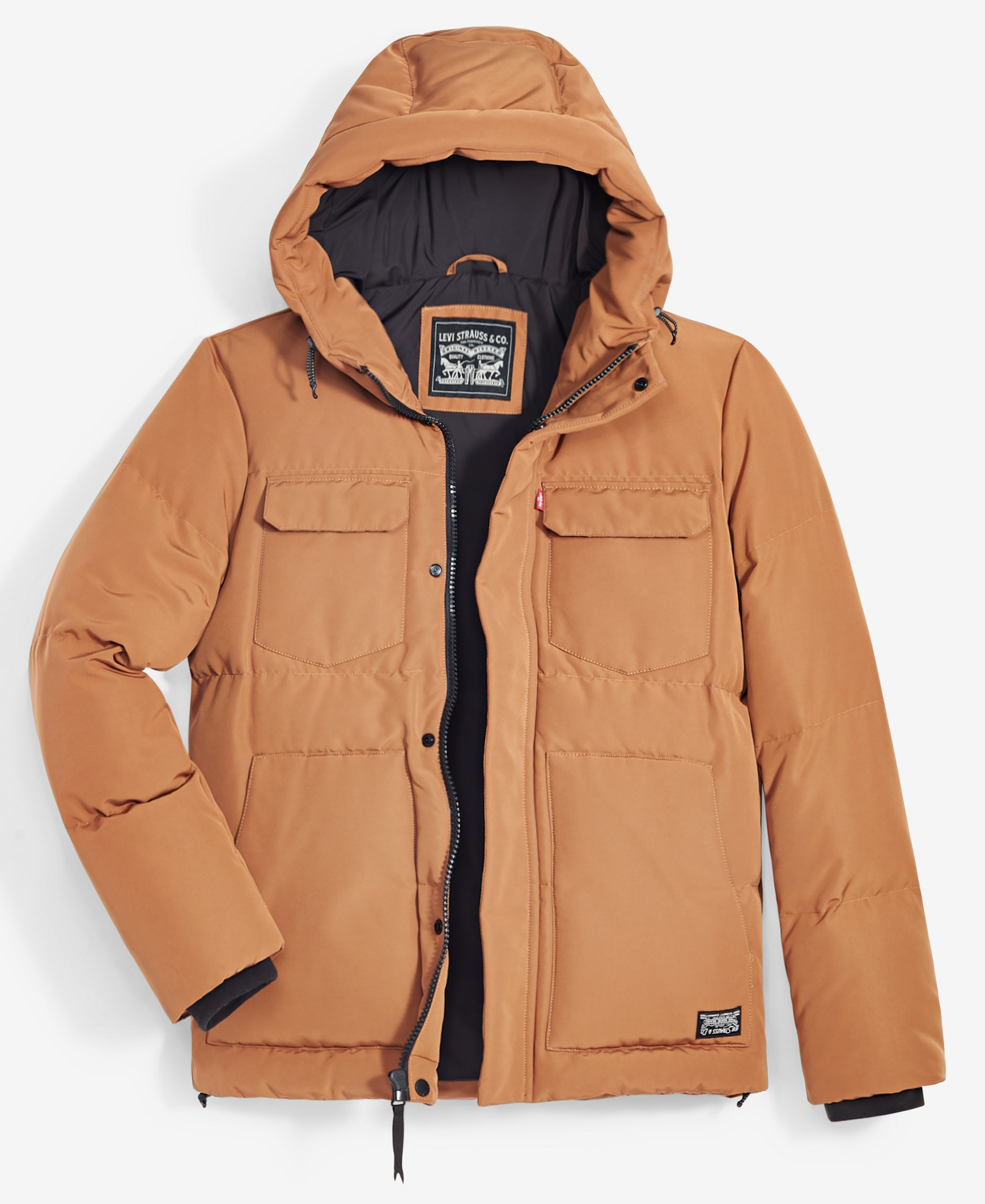 Levi's Men's Quilted Hooded Puffer Jacket - Brown