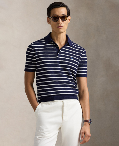 Polo Ralph Lauren Men's Short-Sleeve Polo Collar Sweater - Bright Navy Combo