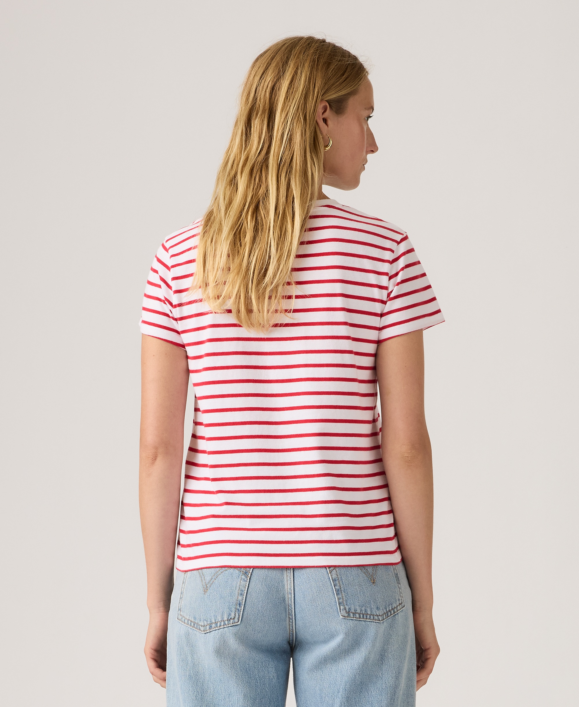 Levi's Women's The Perfect Crew Neck Cotton T-Shirt - Emily Stripe Bright White Urban Red