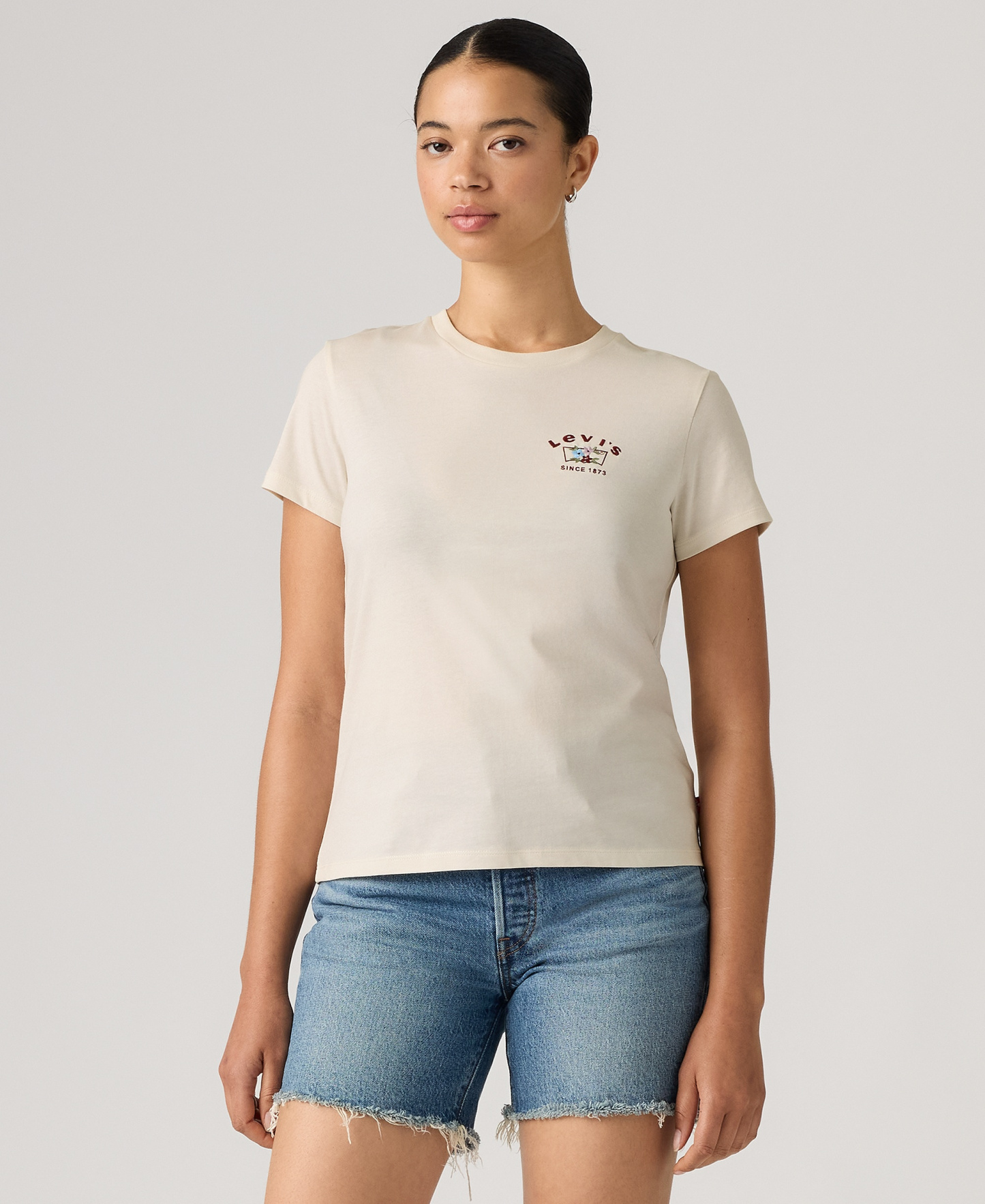 Levi's Women's Perfect Graphic Logo Cotton T-Shirt - Runa Bw Embroidery Egret