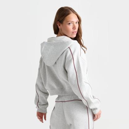 Women's New Balance Piped Cropped Full-Zip Hoodie - Ash Heather/Burgundy - view 4