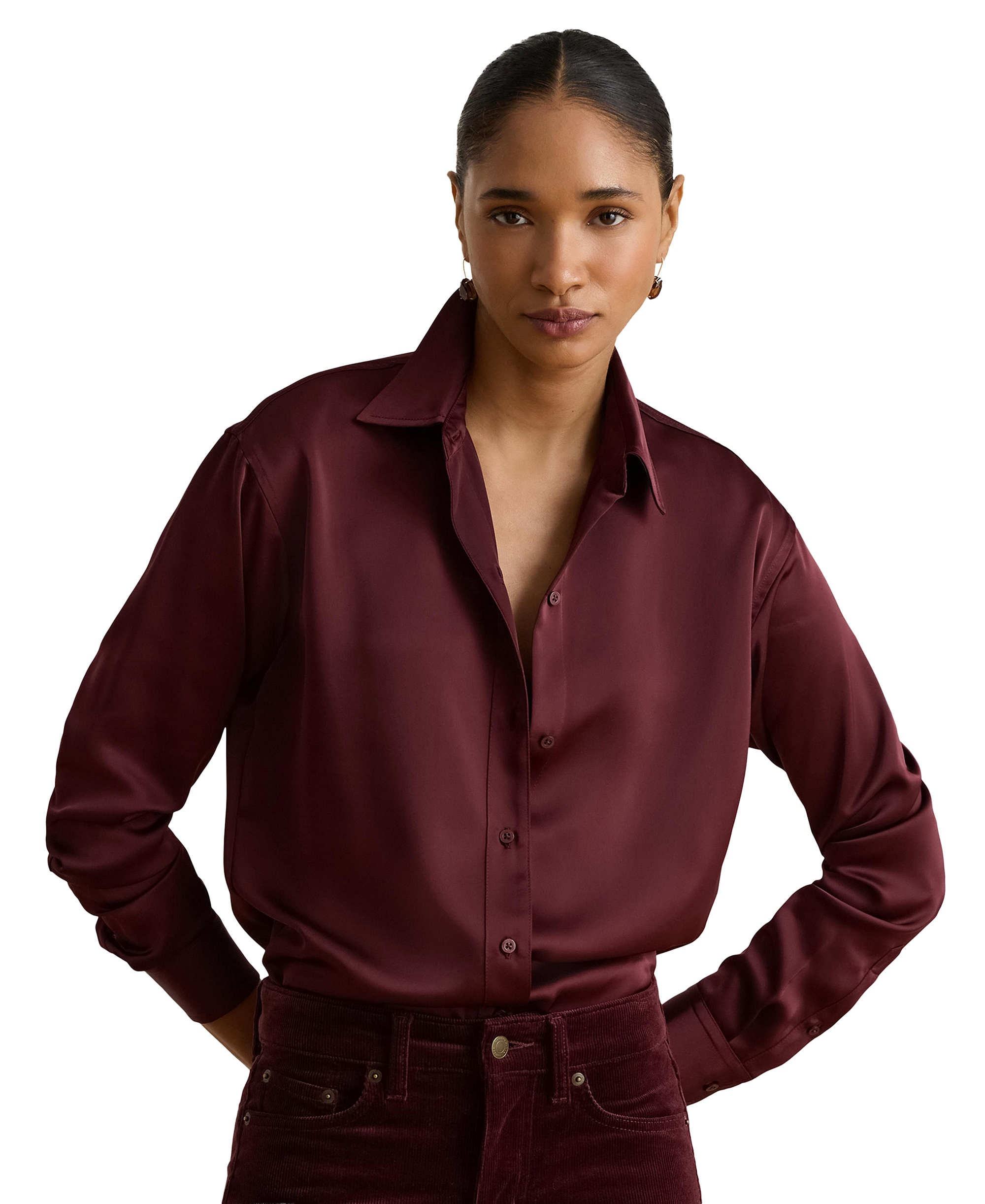 Lauren Ralph Lauren Women's Relaxed-Fit Satin Charmeuse Shirt - Dark Garnet