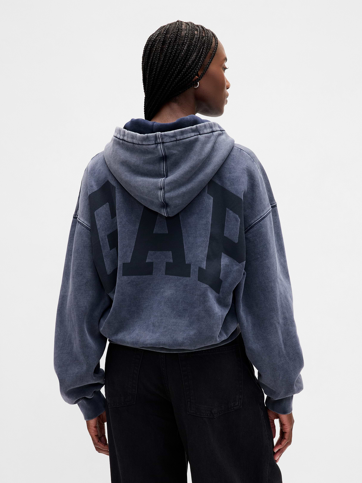 VintageSoft Crop Logo Hoodie - Tapestry navy blue wash