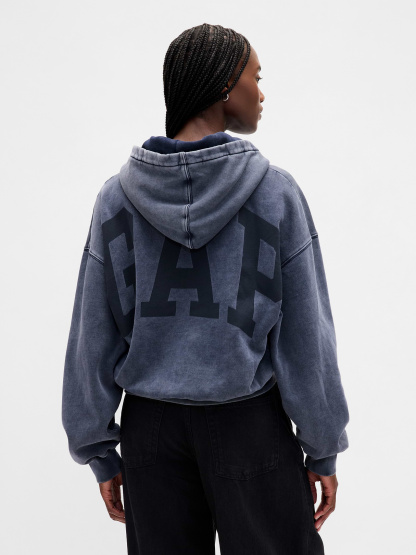 VintageSoft Crop Logo Hoodie - Tapestry navy blue wash