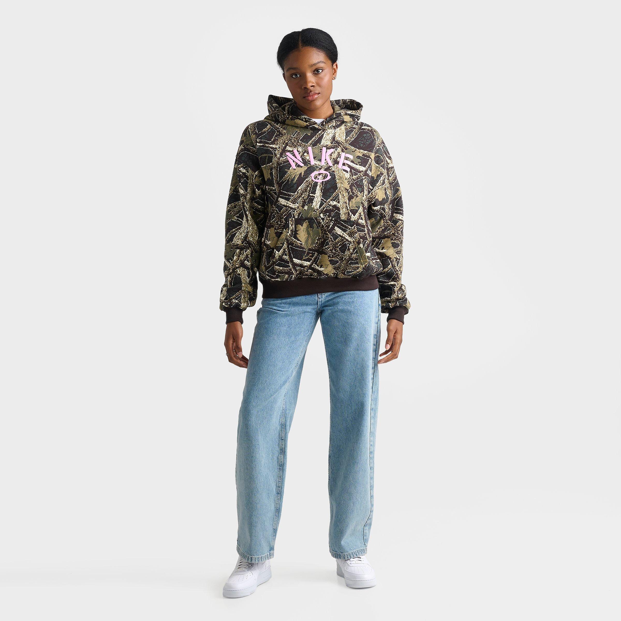 Women's Nithtke Studio Fleece Medium-Weight Camo Oversized Pullover Hoodie - Camo Green/Pink Rise