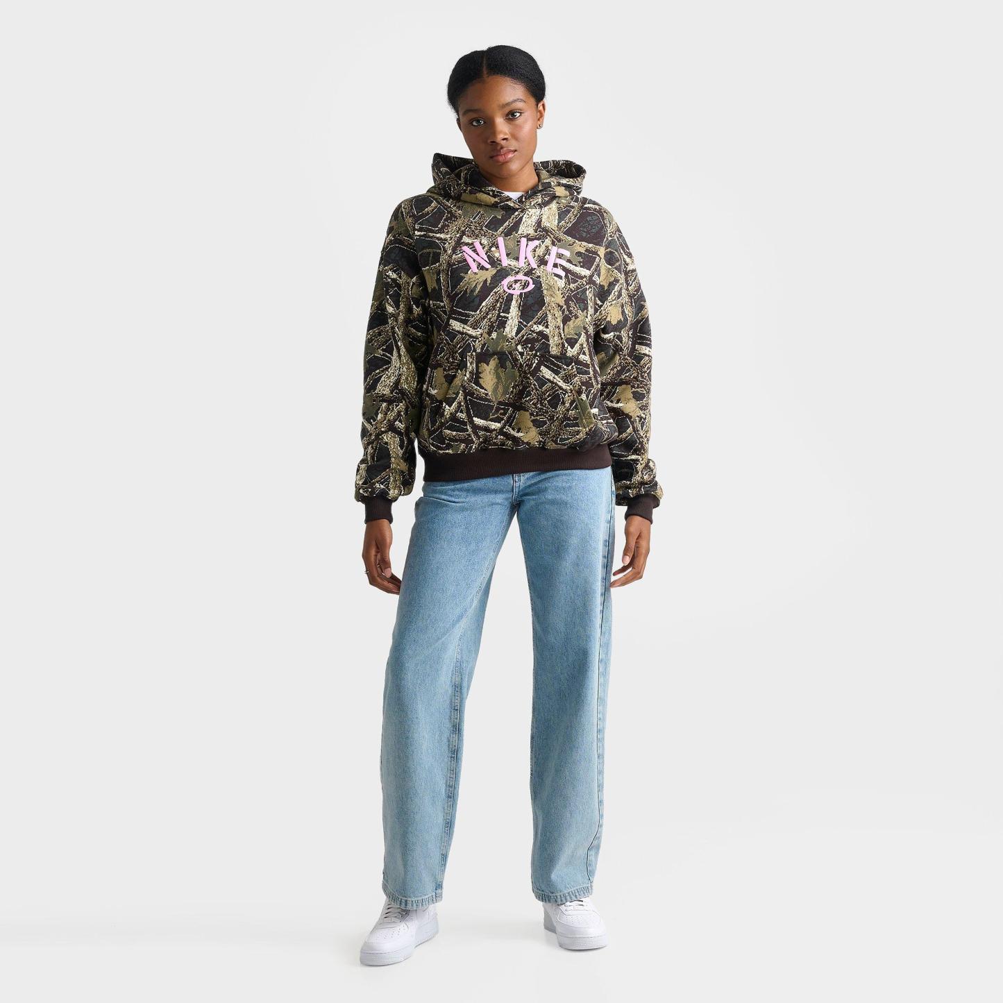 Women's Nithtke Studio Fleece Medium-Weight Camo Oversized Pullover Hoodie - Camo Green/Pink Rise