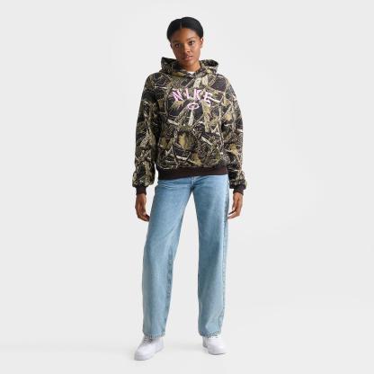 Women's Nithtke Studio Fleece Medium-Weight Camo Oversized Pullover Hoodie - Camo Green/Pink Rise