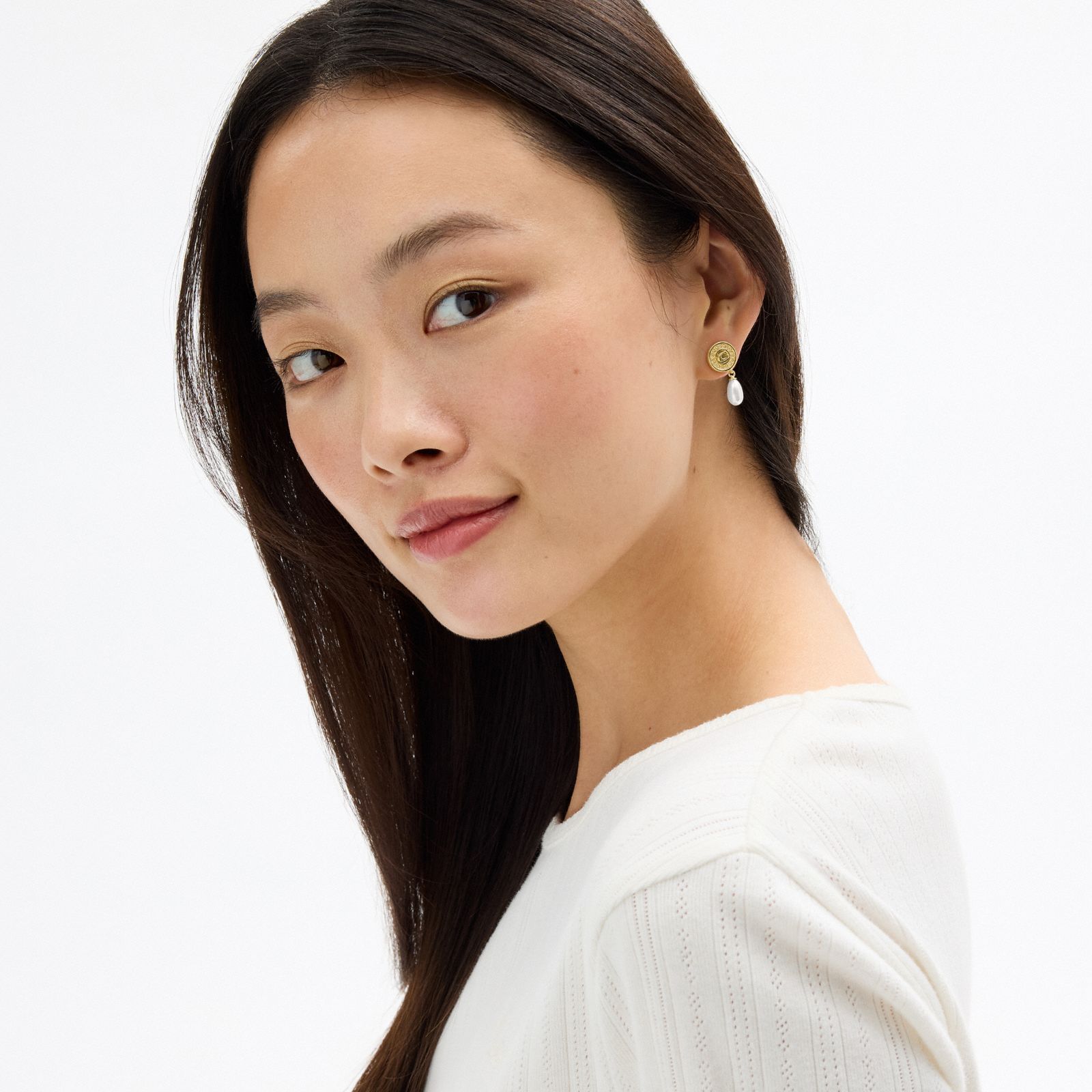 Signature Pavé Coin Pearl Drop Earrings - Gold/Pearl - view 2