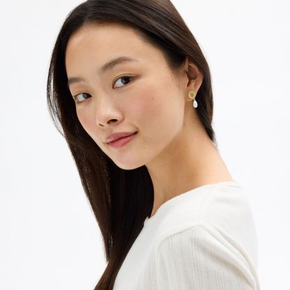 Signature Pavé Coin Pearl Drop Earrings - Gold/Pearl - view 2