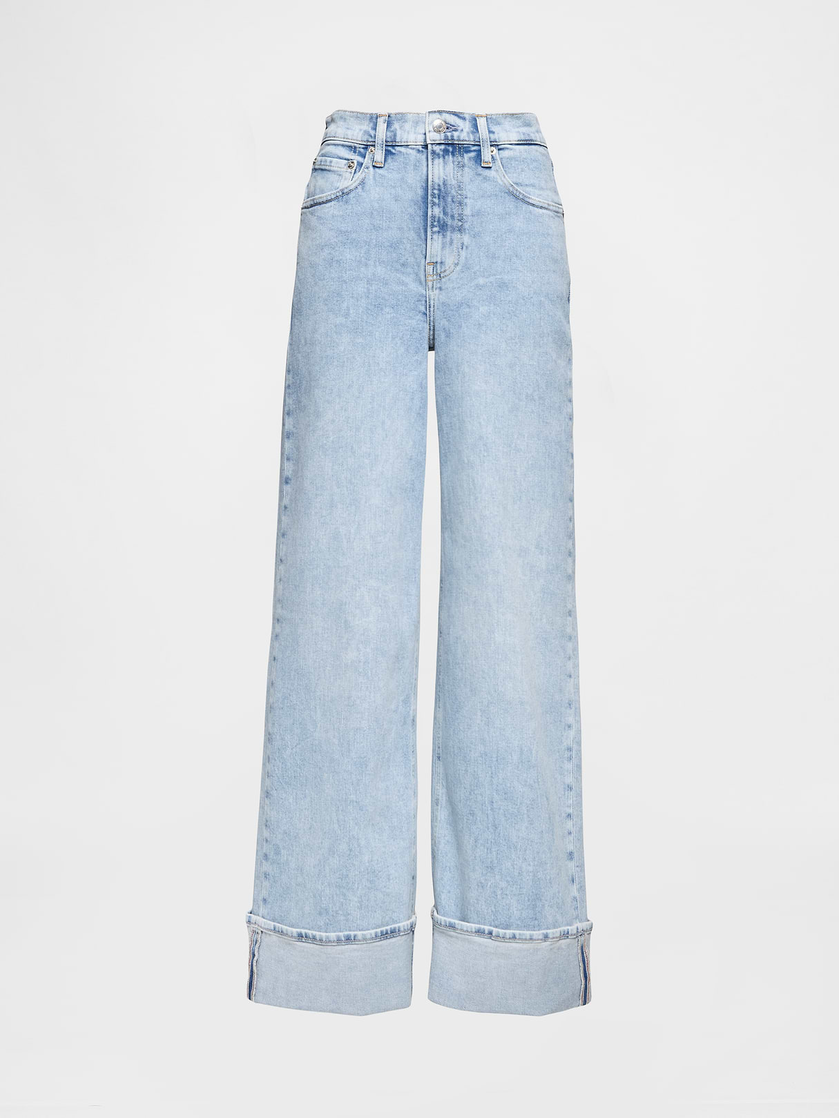 High Rise Stride Cuffed Wide-Leg Jeans - Washed light indigo