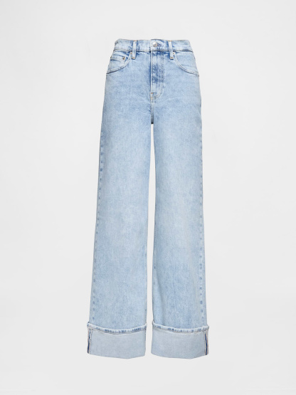 High Rise Stride Cuffed Wide-Leg Jeans - Washed light indigo