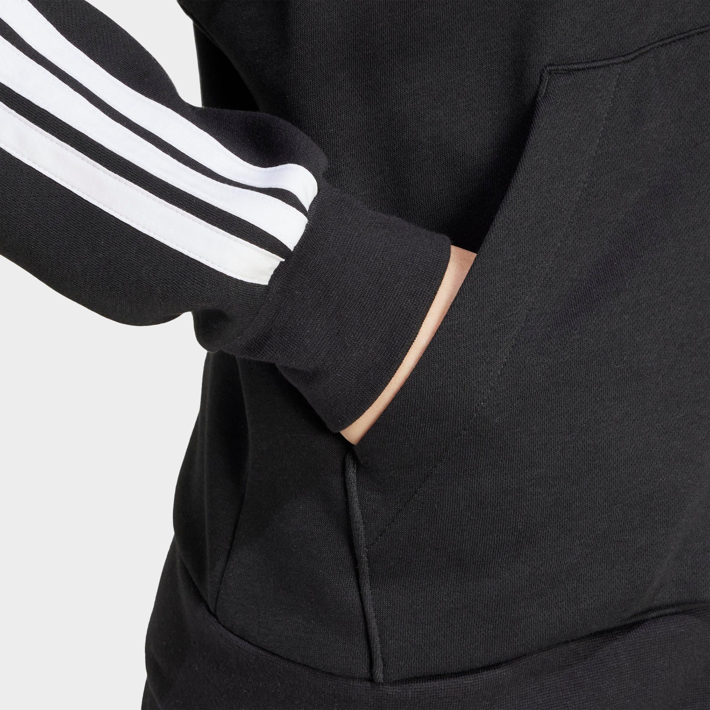 Women's adidas Essentials 3-Stripes Fleece Full-Zip Hoodie - Black/White