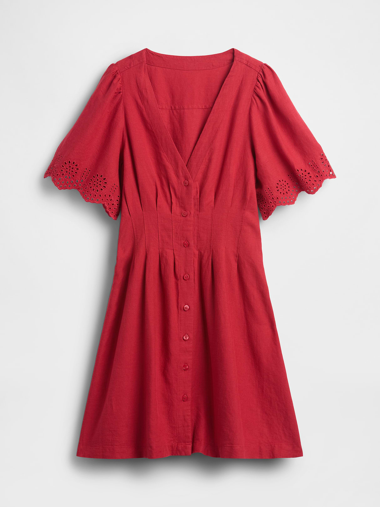 Linen-Blend Cinched Mini Shirtdress - Chakra red